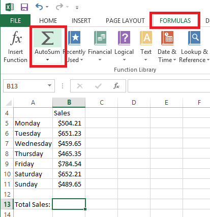 Excel Formulas, AutoSum